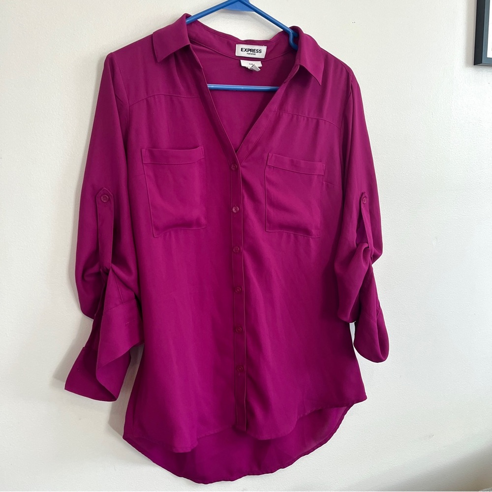 Express Portofino Slim Button Up Shirt M Orchid Magenta